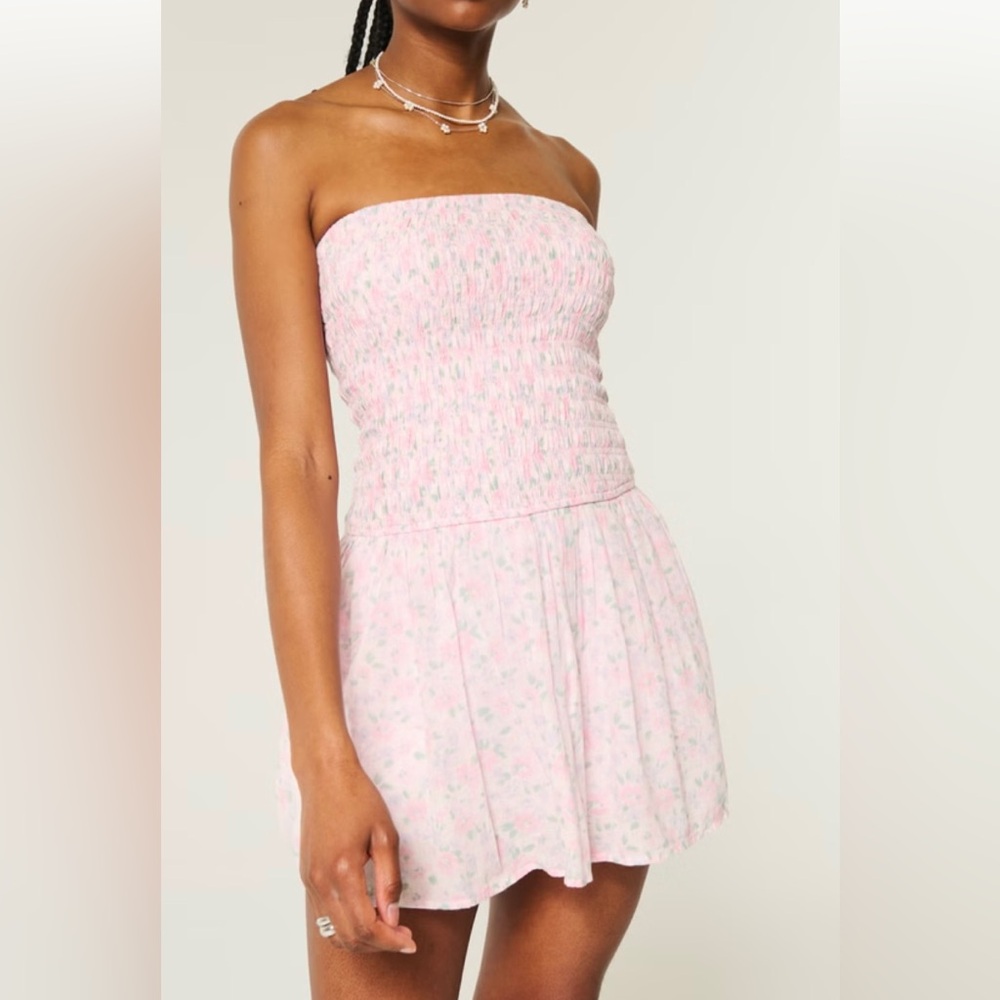 Hollister Light Pink Floral Strapless Skort Dress